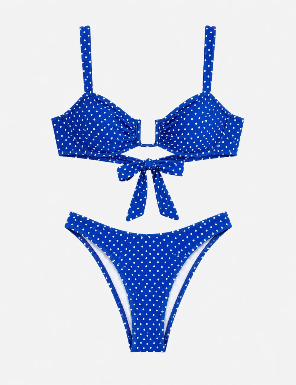 Polka Dot V Notch Balconette Two Piece Bikini Set