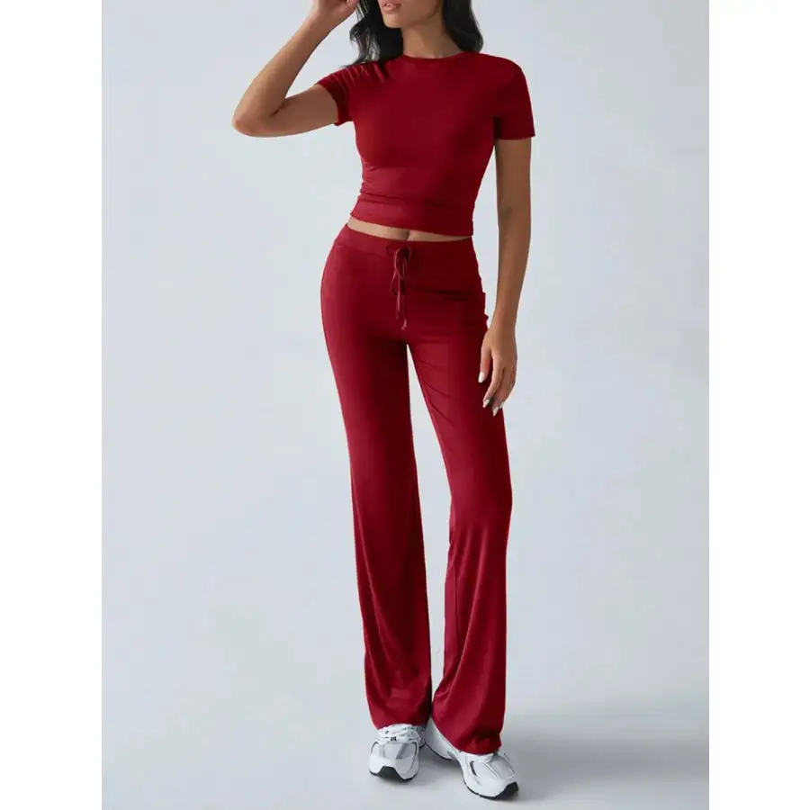 Everyday Round Neck Short Sleeve Top and Pants Set