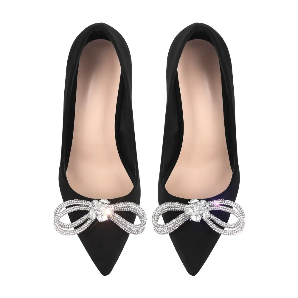 Suede Finish Rhinestone Pointed Toe Stiletto Pumps