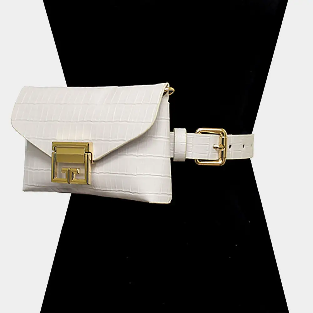 Adjustable Faux Alligator Crystal Waist Belt Bag