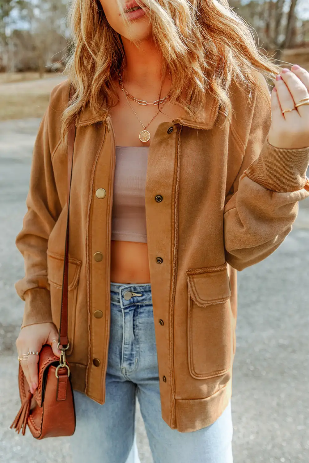 Vintage Washed Flap Pocket Button Shirt Jacket