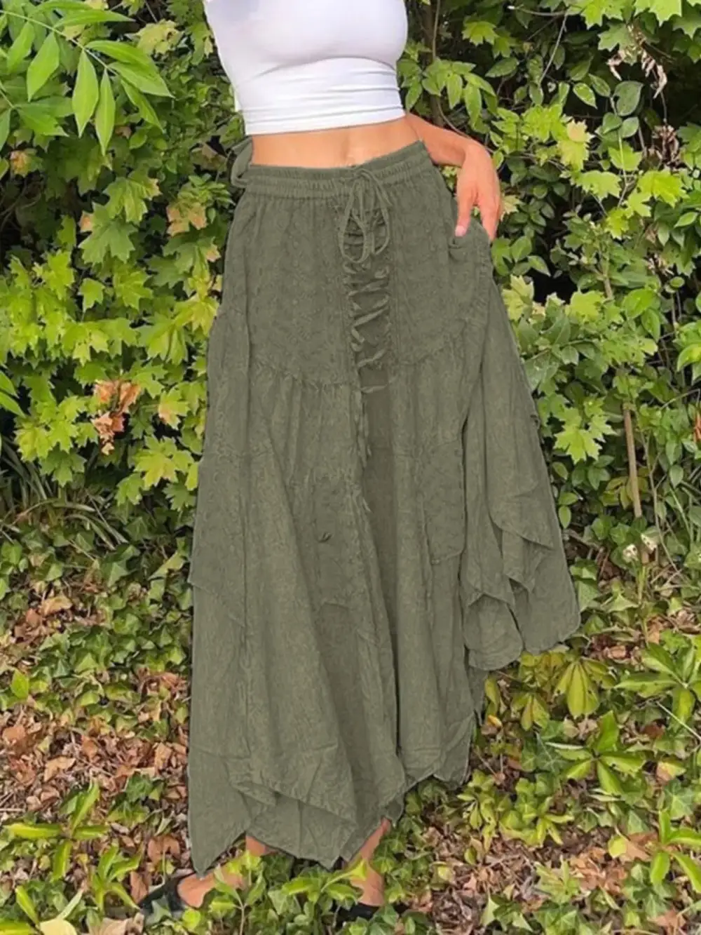 Cotton Blend Drawstring Skirt