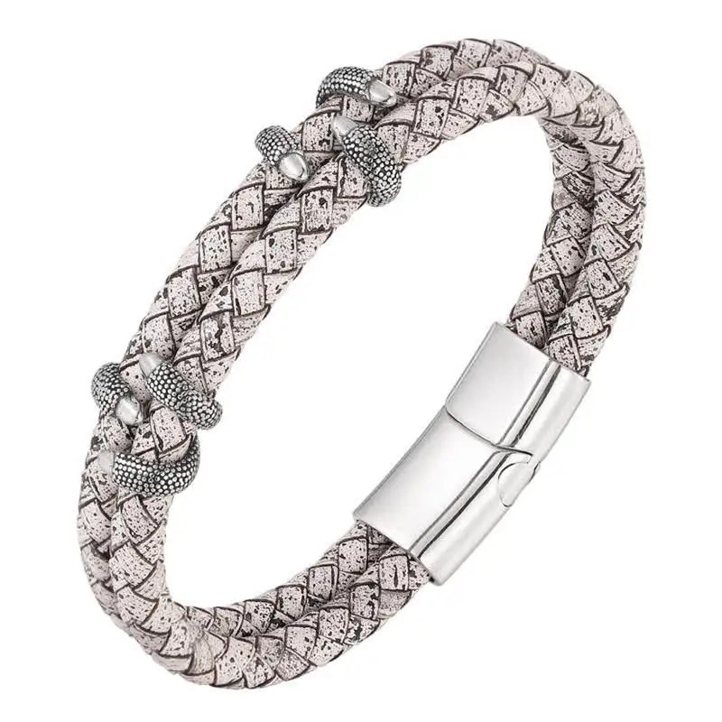 Braided Leather Dragon Claw Stainless Steel Bracelet