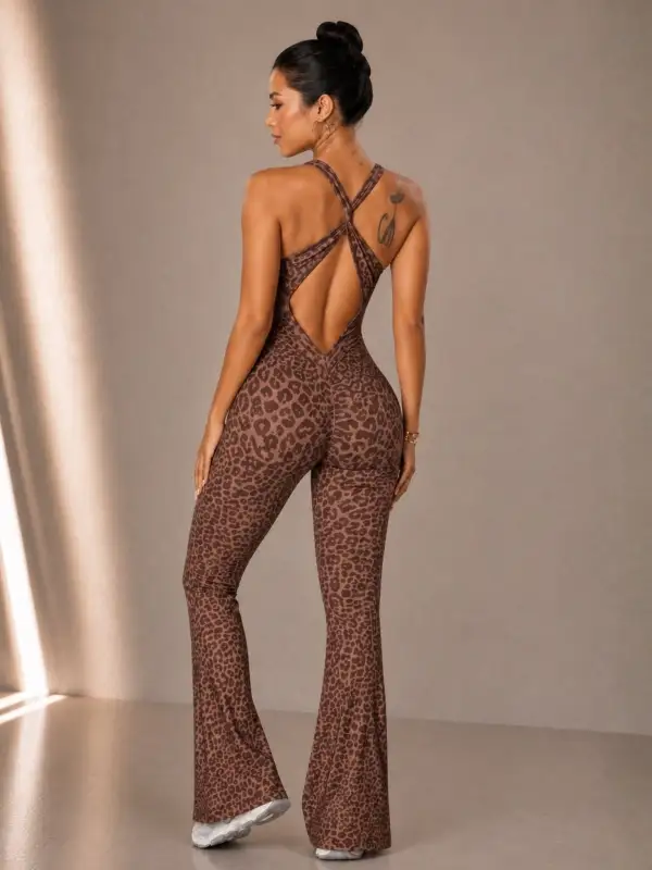 Studio Active Flare Leopard Print Jumpsuit