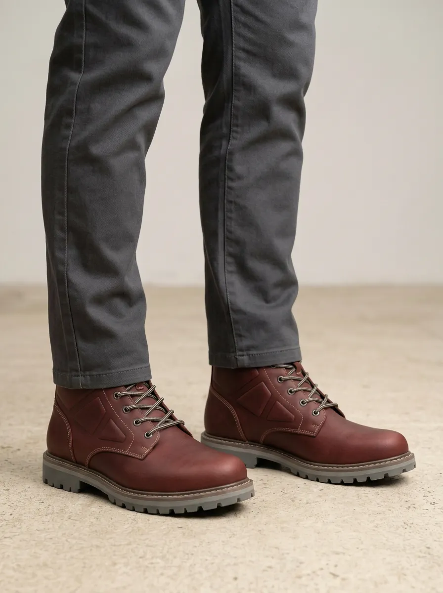 Unisex Leather Geometric Pattern Print Work Boots