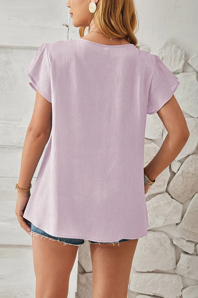 Texture V Neck Flare Sleeves Blouse