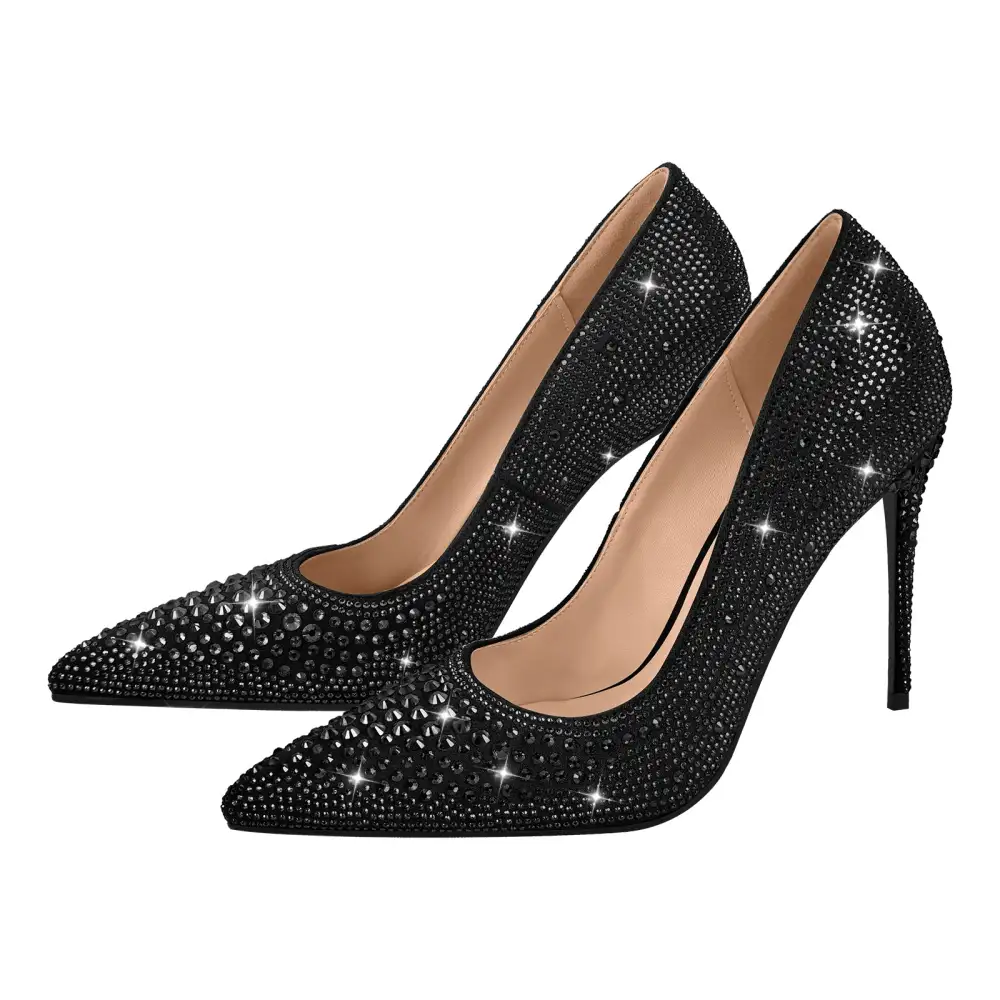 Polished Rhinestone Pointed Toe Stiletto Pumps