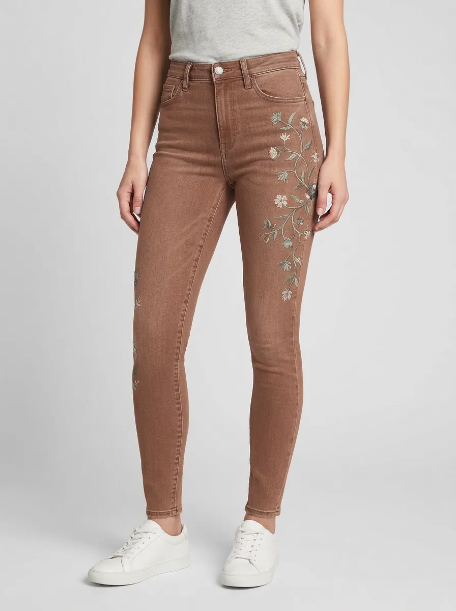 Women's Sterling Floral Botanical Embroidered Graphic Slim Jeans