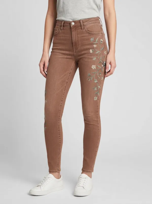 Women's Sterling Floral Botanical Embroidered Graphic Slim Jeans