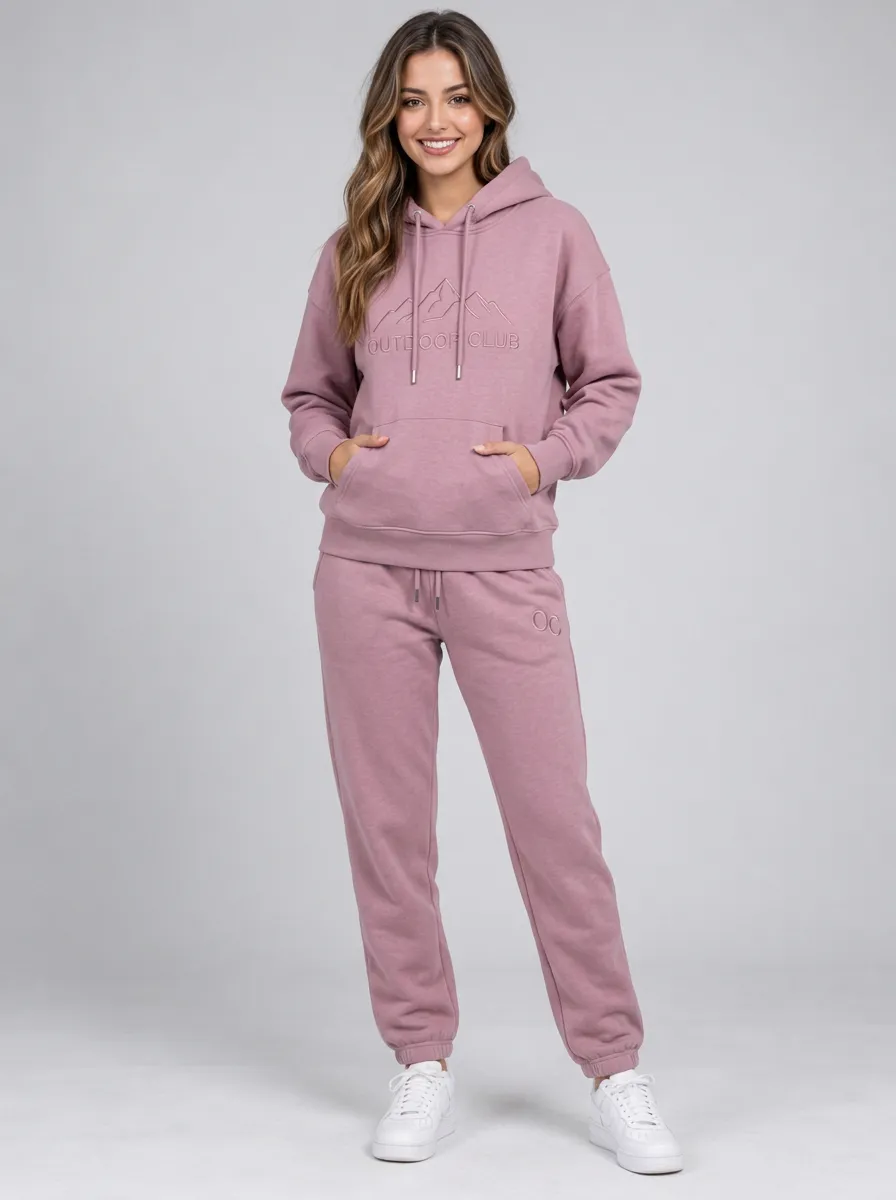 Women's Outdoor Club Mountain Graphic Embroidered Hoodie & Jogger Set