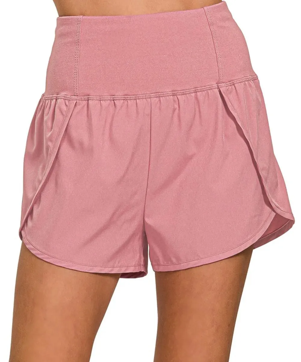 High Waisted Zippered Back Pocket Running Shorts