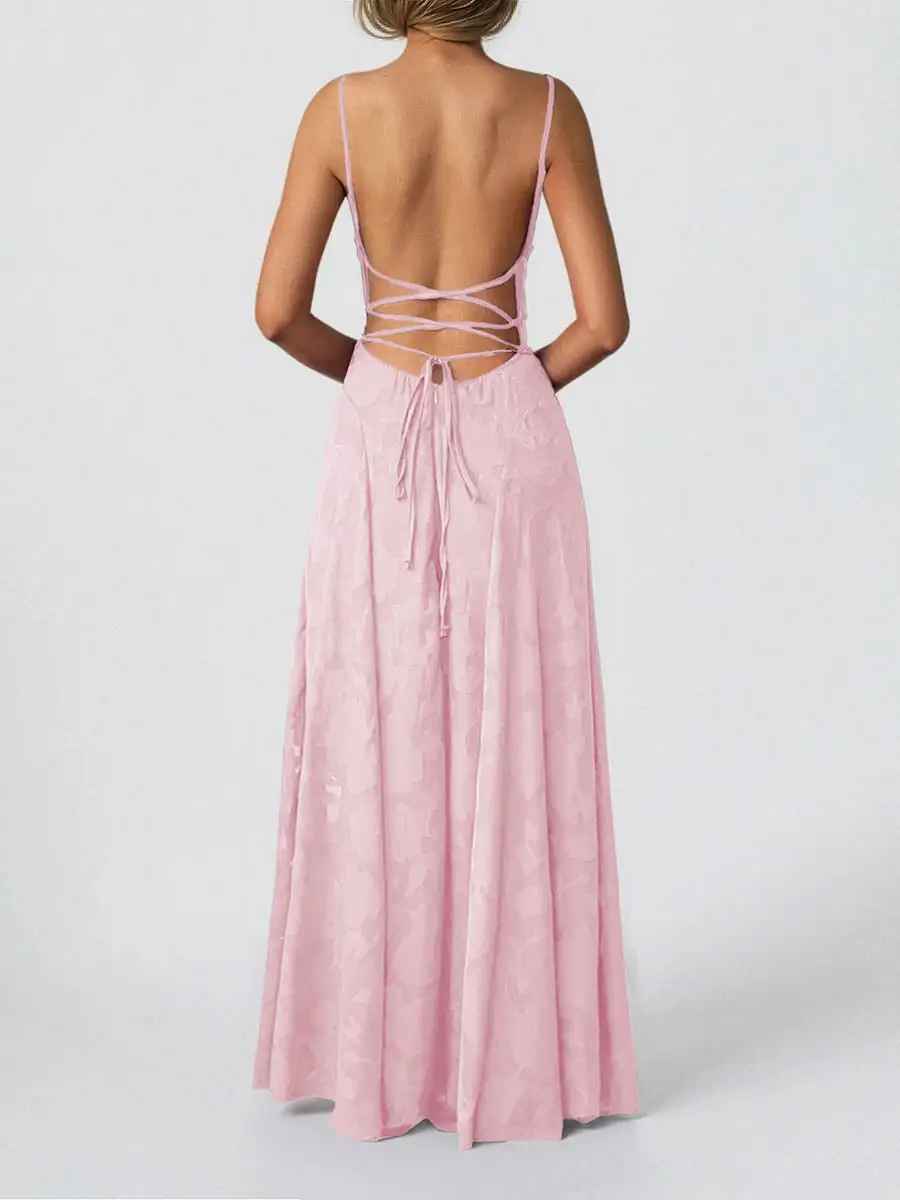 Jacquard Pleated Neck Maxi Dress