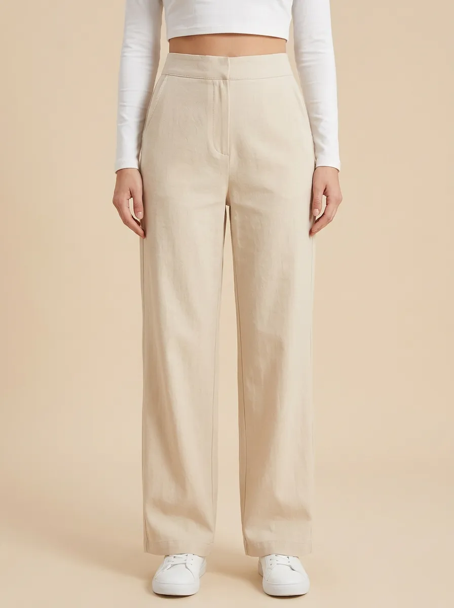 Women's High-Waisted Straight-Leg Trousers
