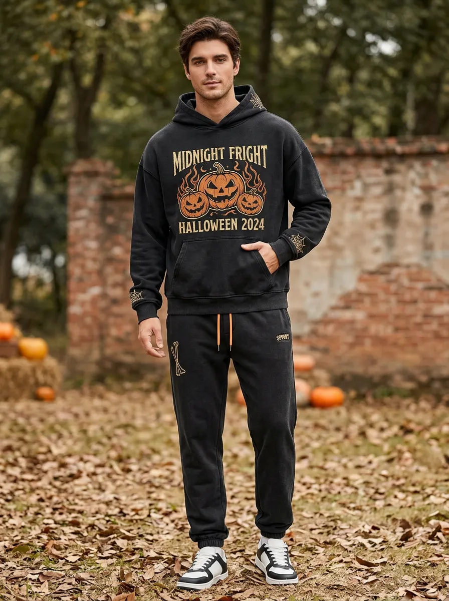 Men's Halloween Midnight Fright Pumpkin Printed Tracksuit