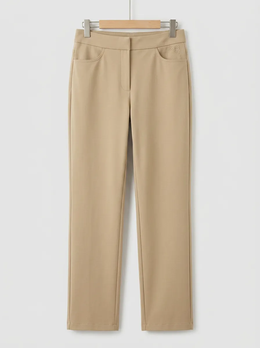 Women's Urban Everyday Floral Embroidered Mid Rise Straight Leg Pants