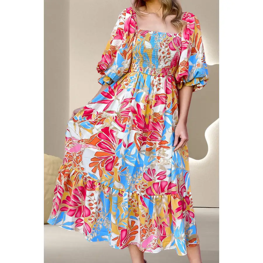 Smocked Half Sleeve Midi Dress