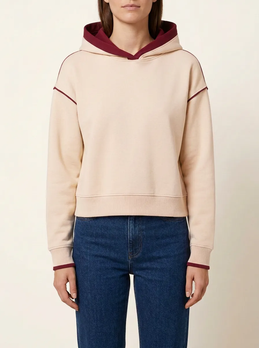 Women's Two-Tone Boxy Drop-Shoulder Pullover Hoodie