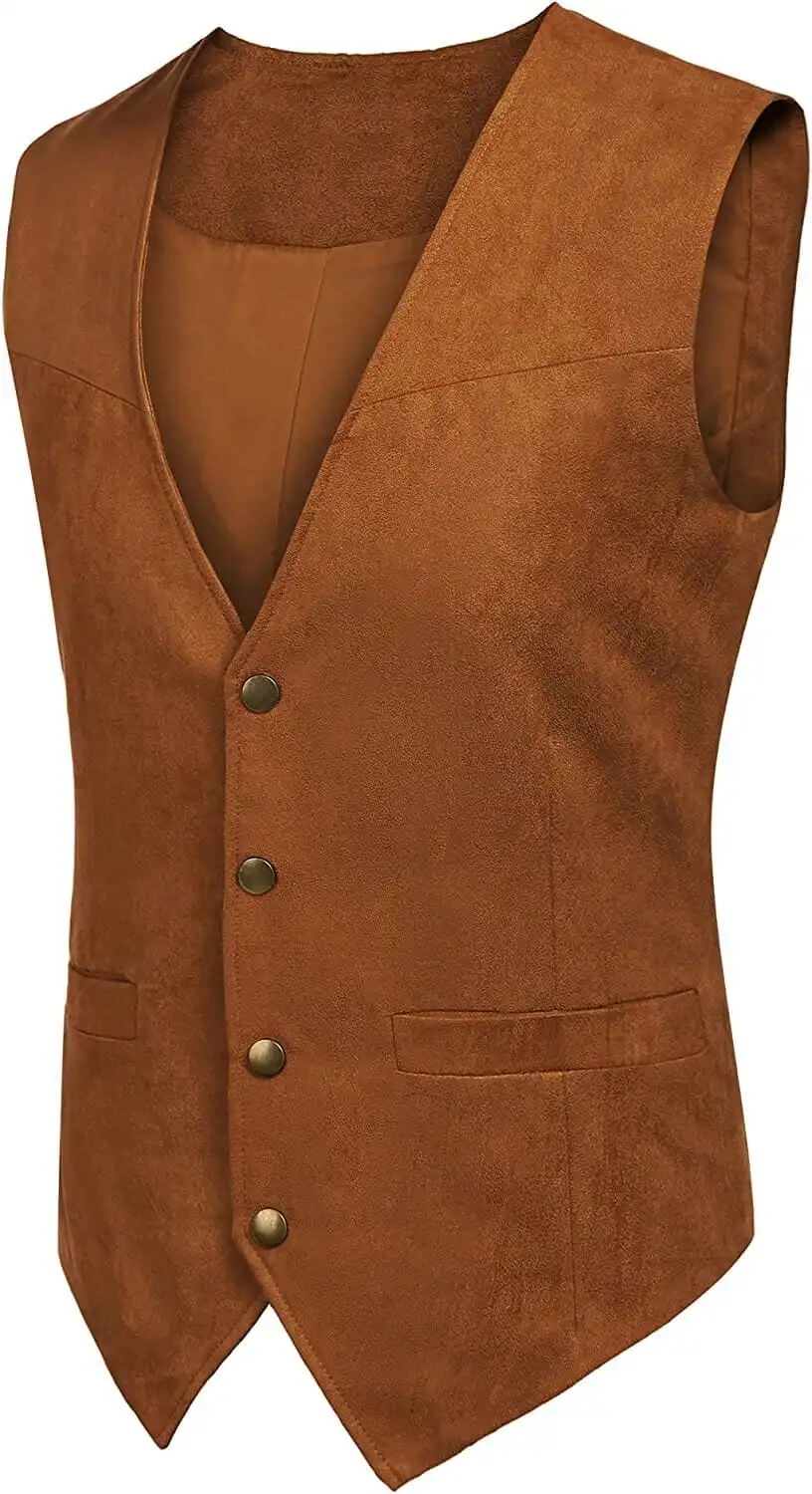 Solid Suede Leather Suit Vest Jeans