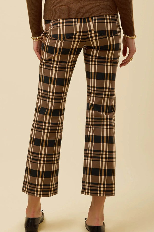 Plaid High Waist Kick Flare Pants