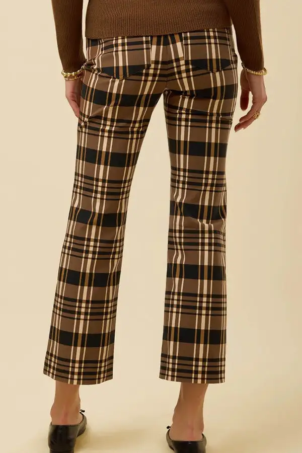 Plaid High Waist Kick Flare Pants