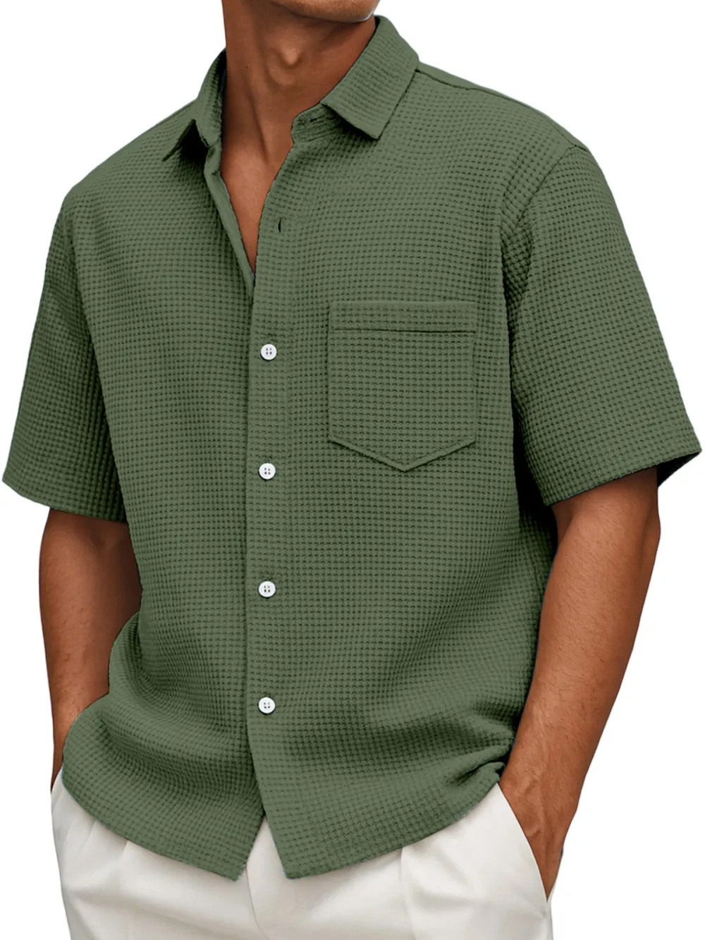 Everyday Textured Knit Button Front Shirt