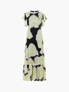 Breathable Flowing Chiffon Dress With Ruffle Sleeves