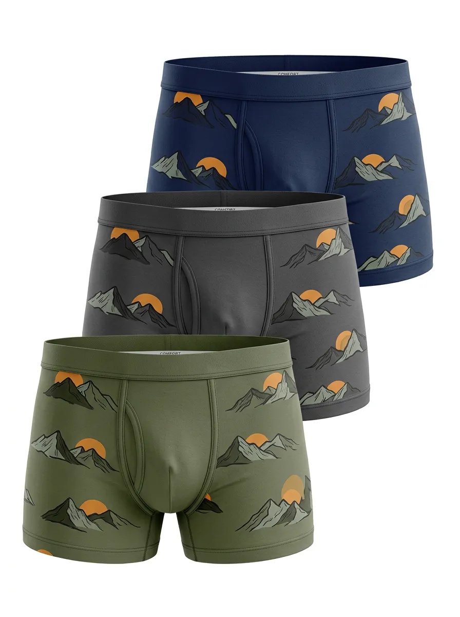 Men's 3-Pack Mountain-Sunset Standard-Rise Boxer Briefs