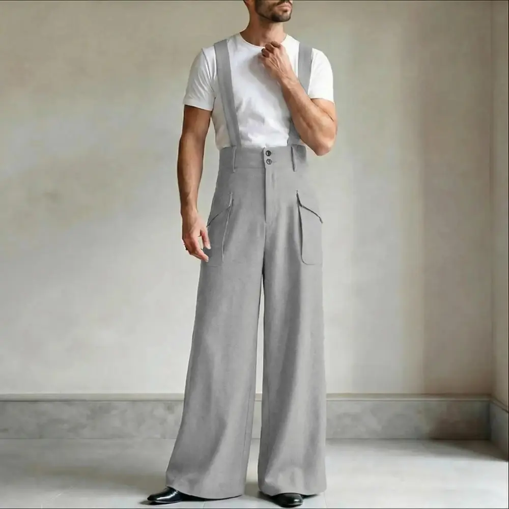 Men's Vintage Suspender Overalls High-Waisted Palazzo Jumpsuits