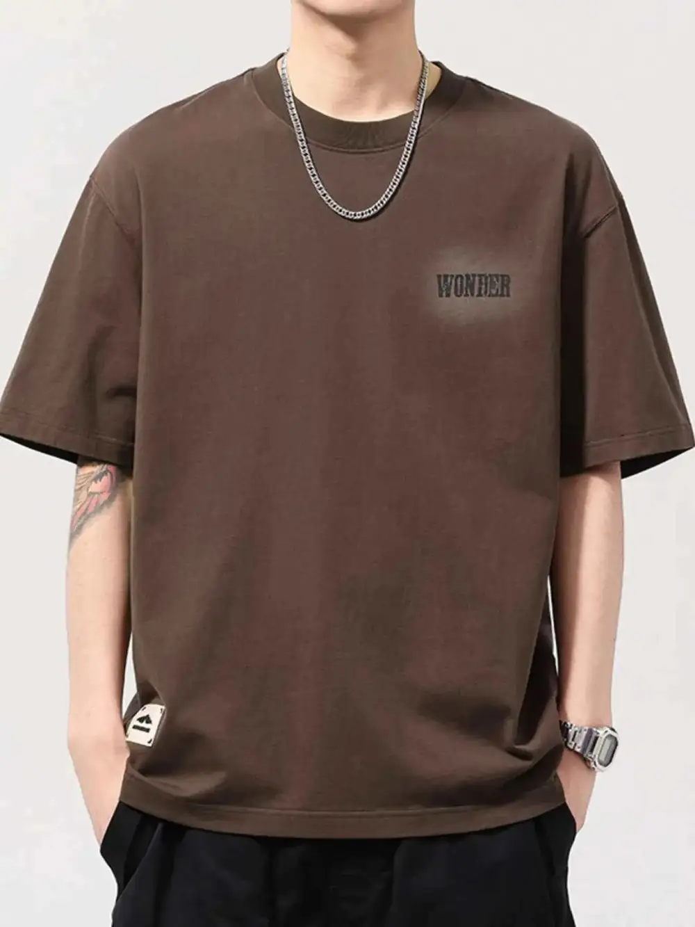 Letter Back Round Neck T-Shirt