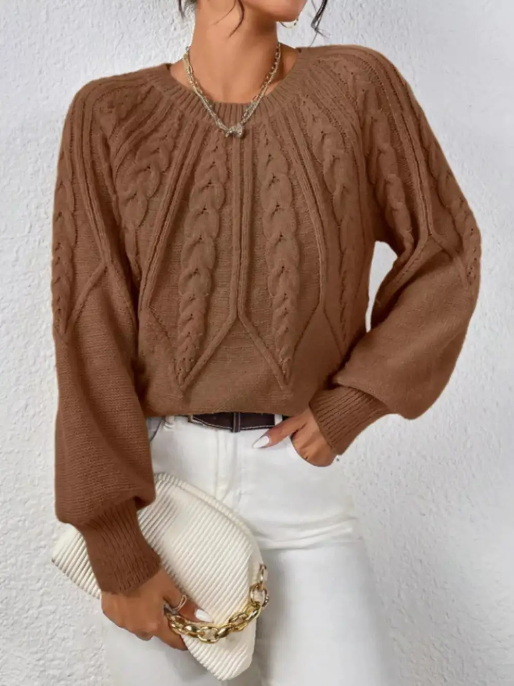 Essential Long Sleeve Cable Knit Sweater