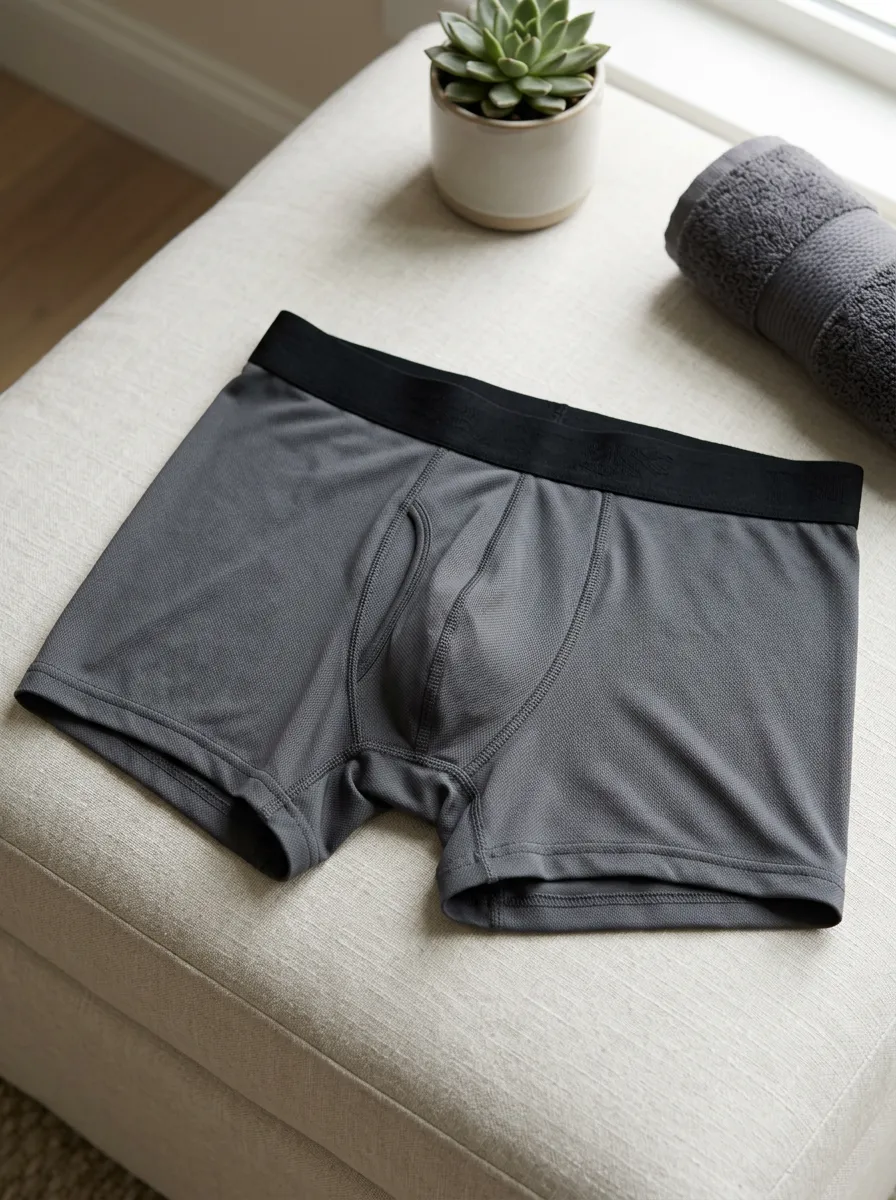 Men's Solid Grey Athletic Boxer Briefs Printed Underwear