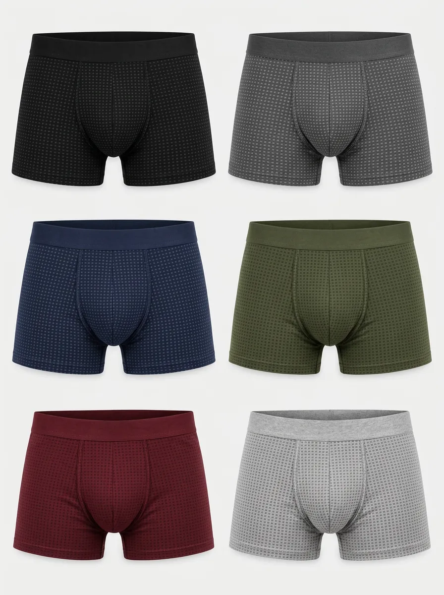 Men's Multi-Color Grid Seamless Boxer Briefs 6-Pack