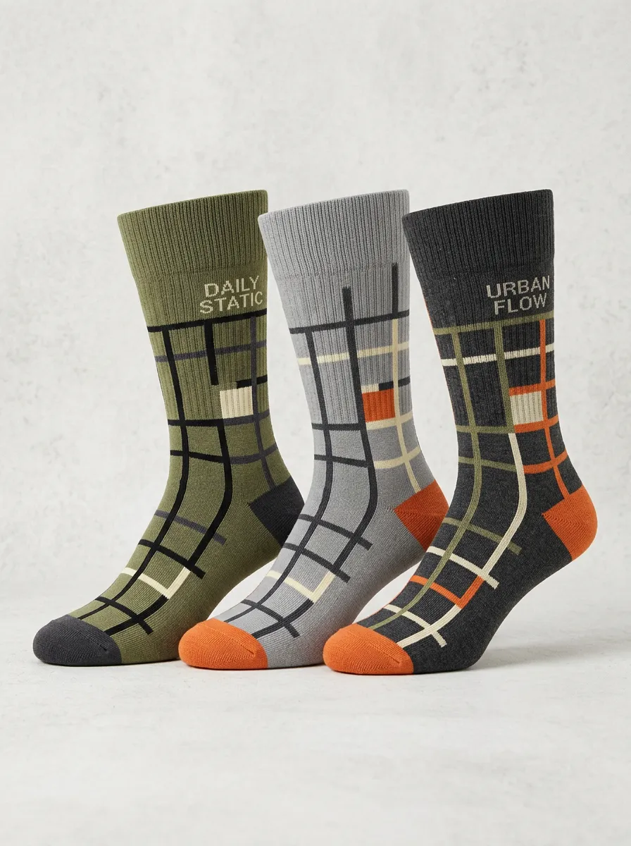 Patterned Grid Casual Sock Set