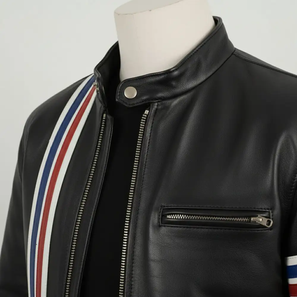 Modern Leather Biker Motorcycle Striped Jacket
