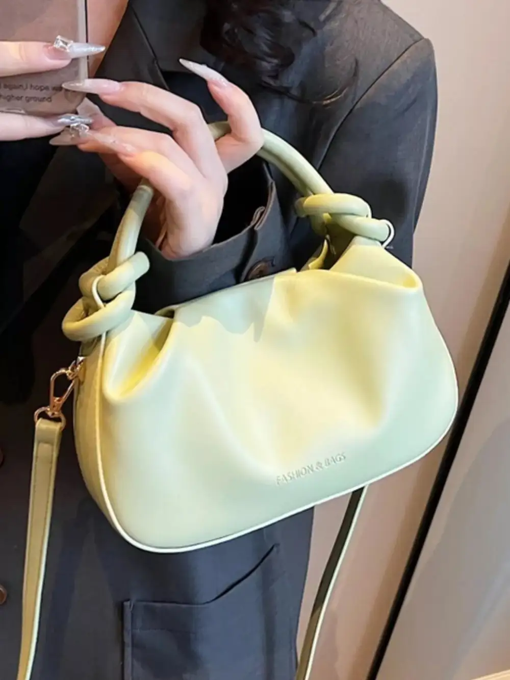 Knot Handle Ruched Crossbody Bag