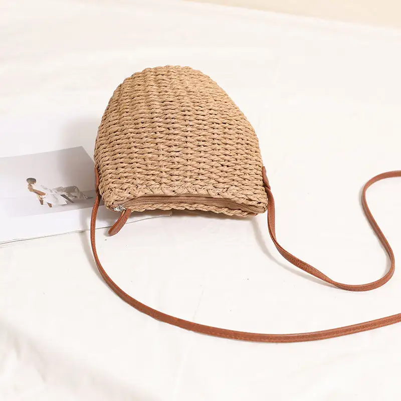 Crochet Bucket Bag Beach Straw Crossbody Purse Woven Market