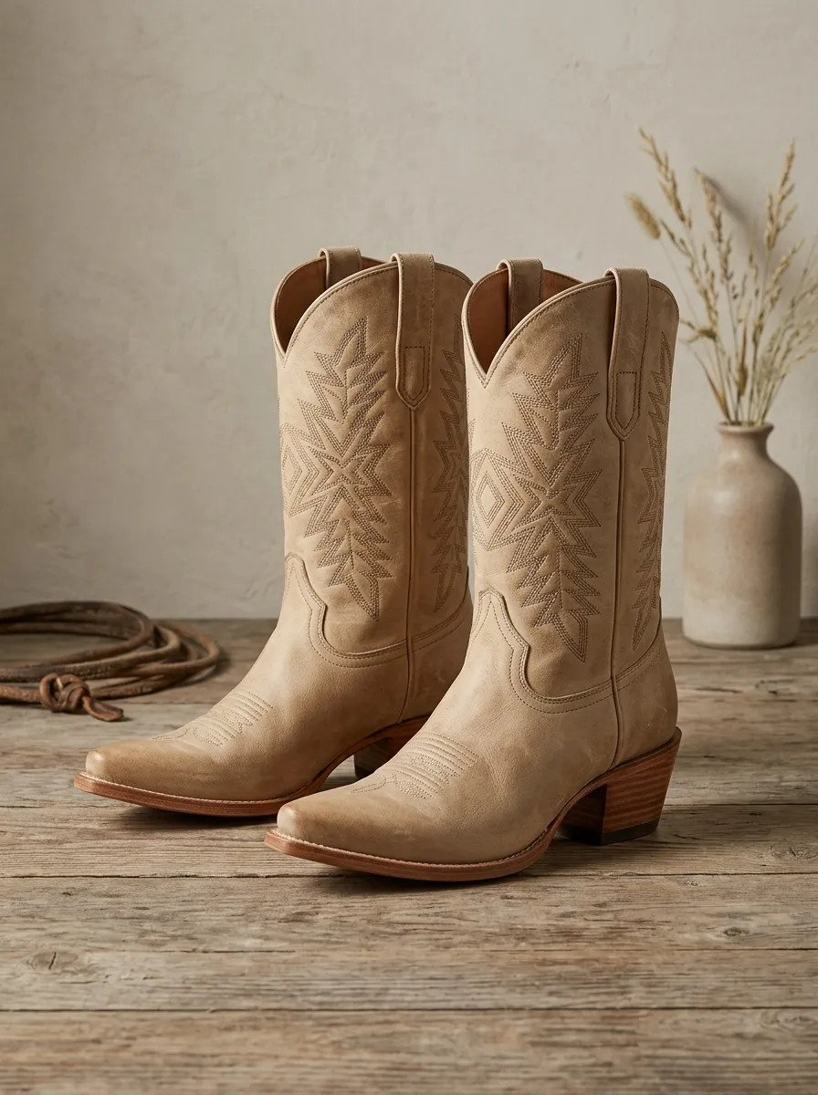 Unisex Everyday Western Cowboy Star Embroidered Printed Boots