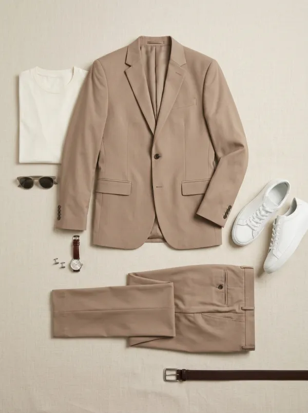 Notch-Lapel Two-Button Single-Breasted Pressed-Crease Men's Two-Piece Suit Set
