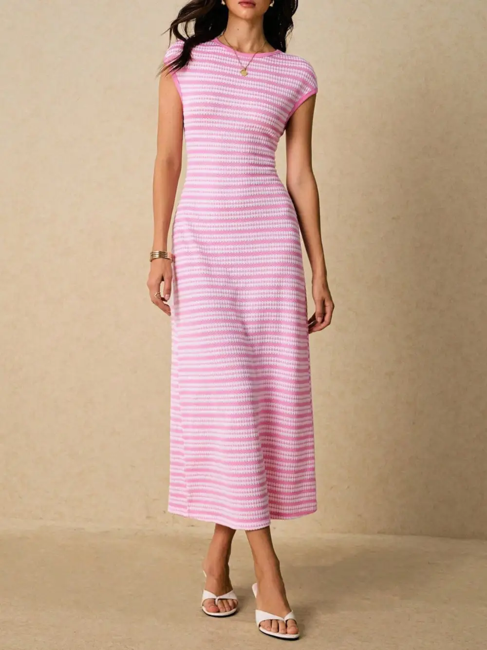 Balanced Detail Striped Midi Dress