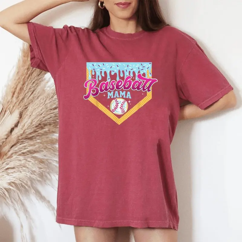 Baseball Mama Home Plate Ice Cream Drip Baseball Mom Women's Oversized Comfort T-Shirt