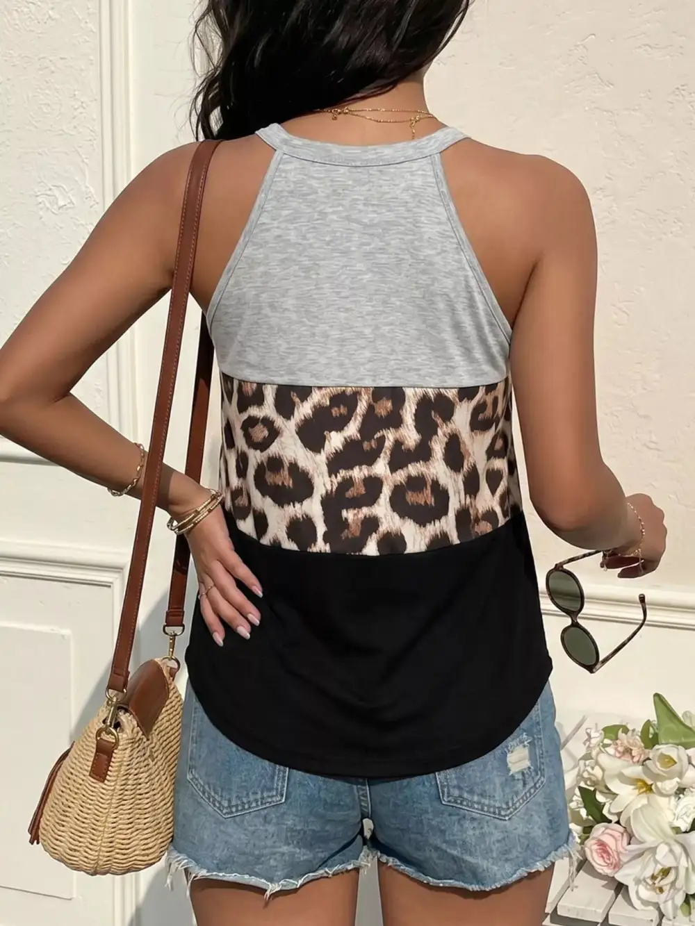 Leopard-Print Colorblock Tank Top