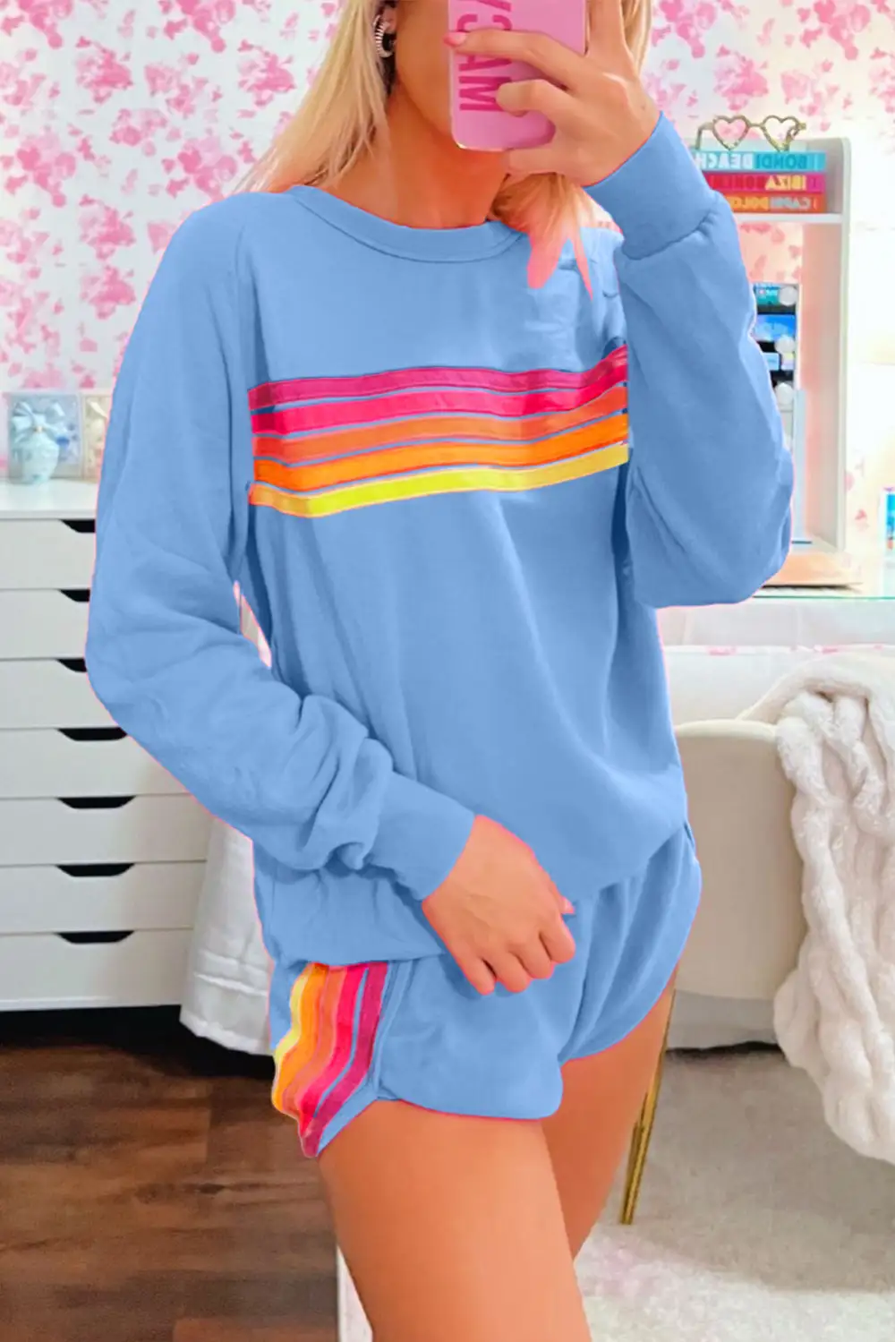 Striped Pullover Relaxed Shorts Lounge Set