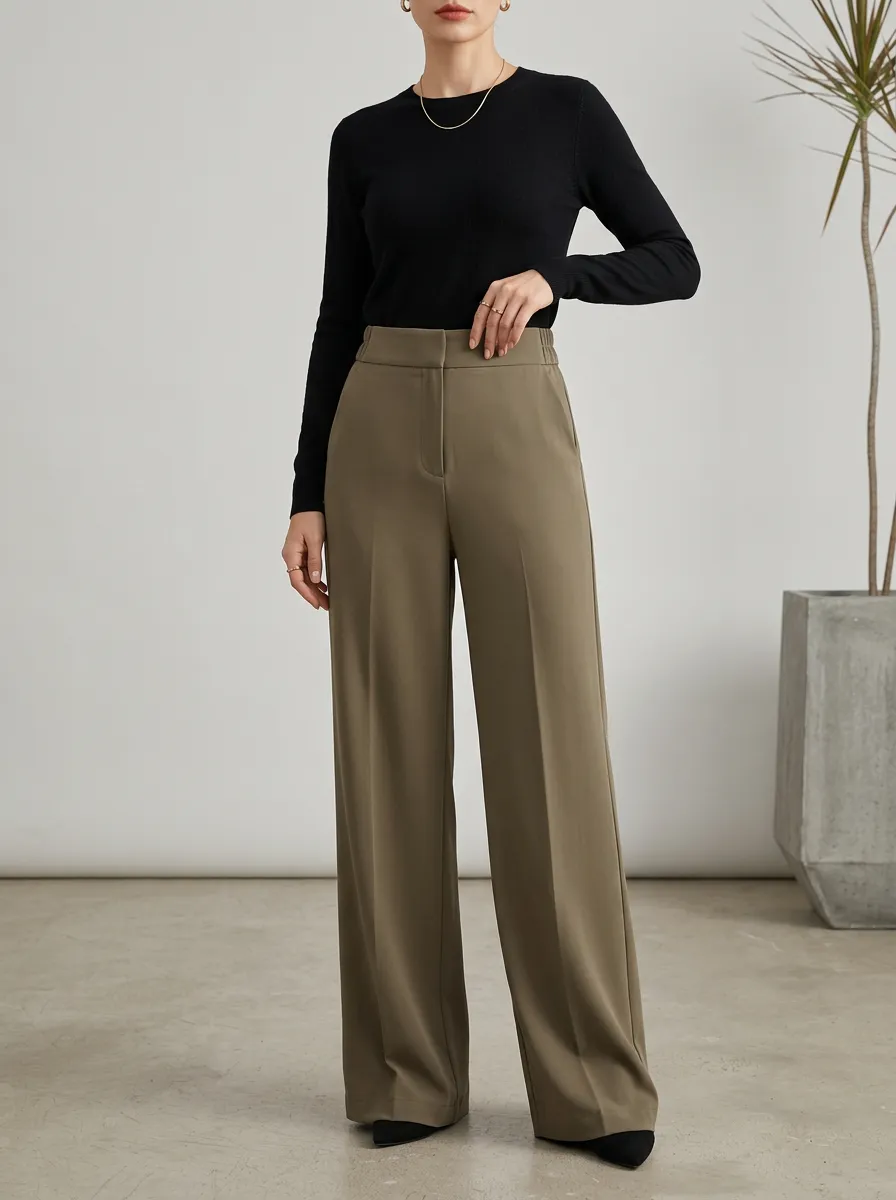 High-Waist Tailored Draped Women's Wide-Leg Trousers