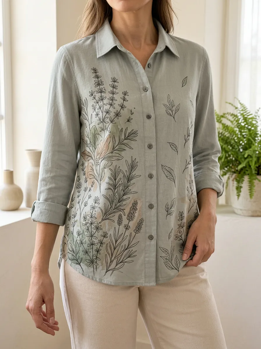 Women's Botanical Lover Sage Green Floral Printed Shirt