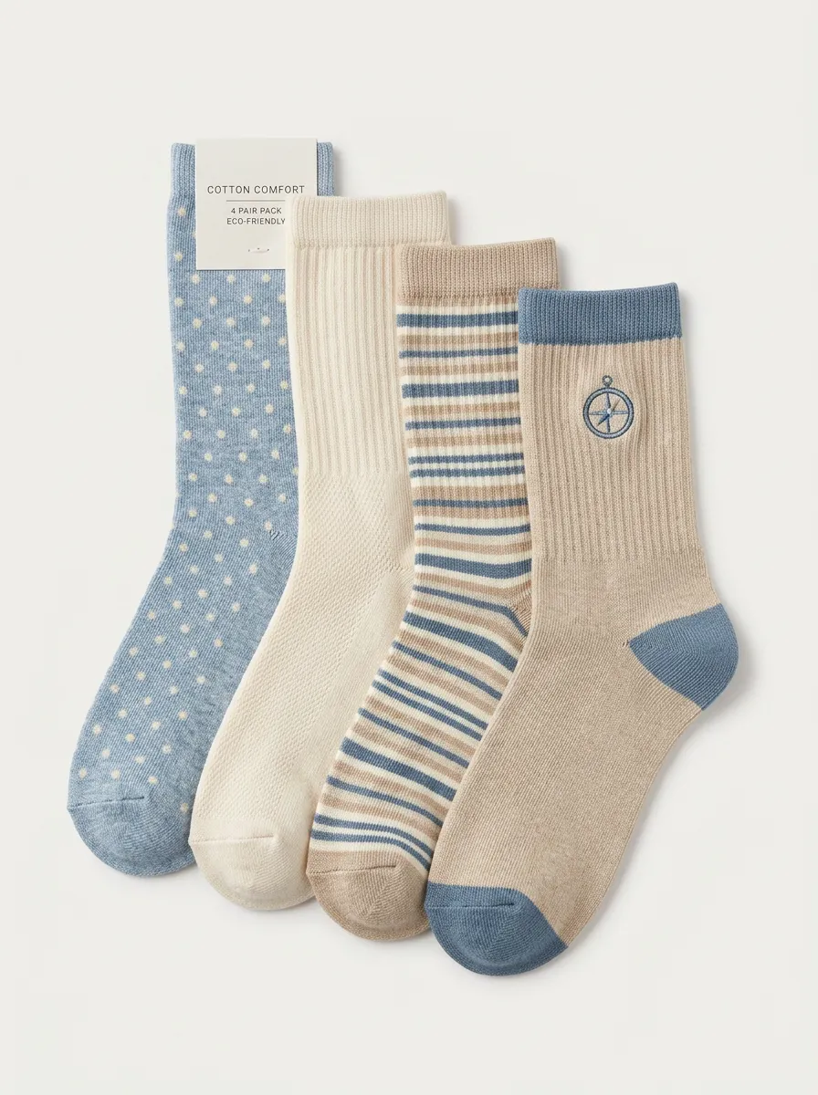 Compass Striped Men's Four-Pair Long Socks