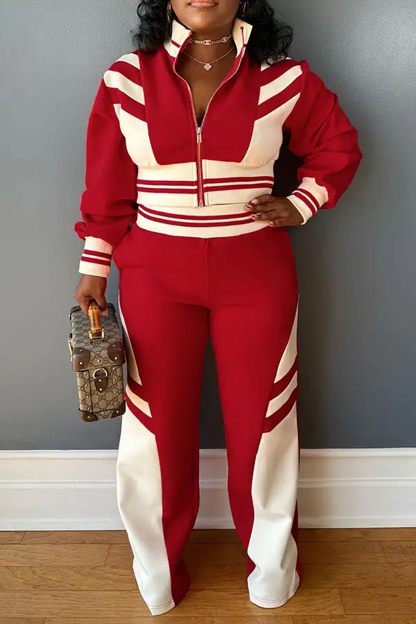 Colorblock High Neck Long Sleeve Pant Set