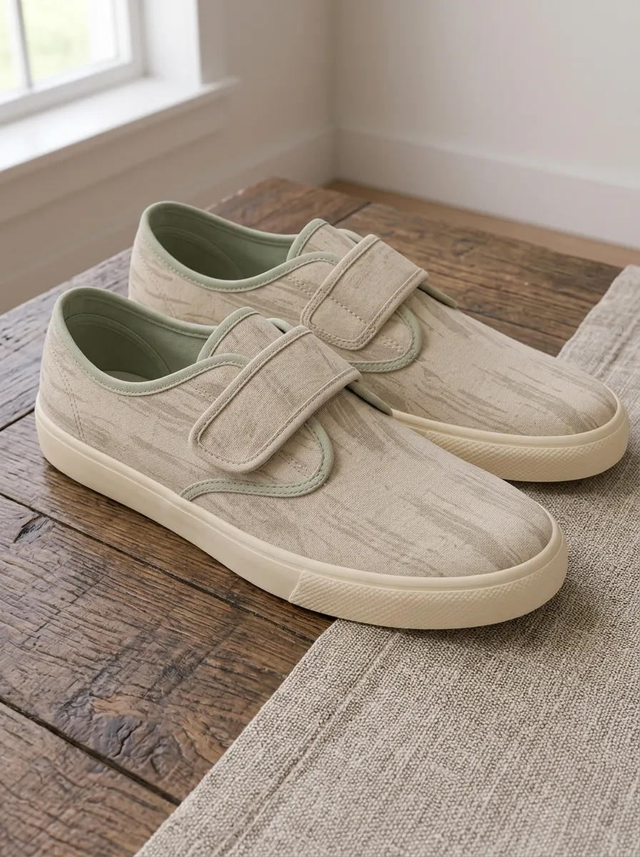 Men's Minimalist Beige Wood Grain Printed Canvas Shoes