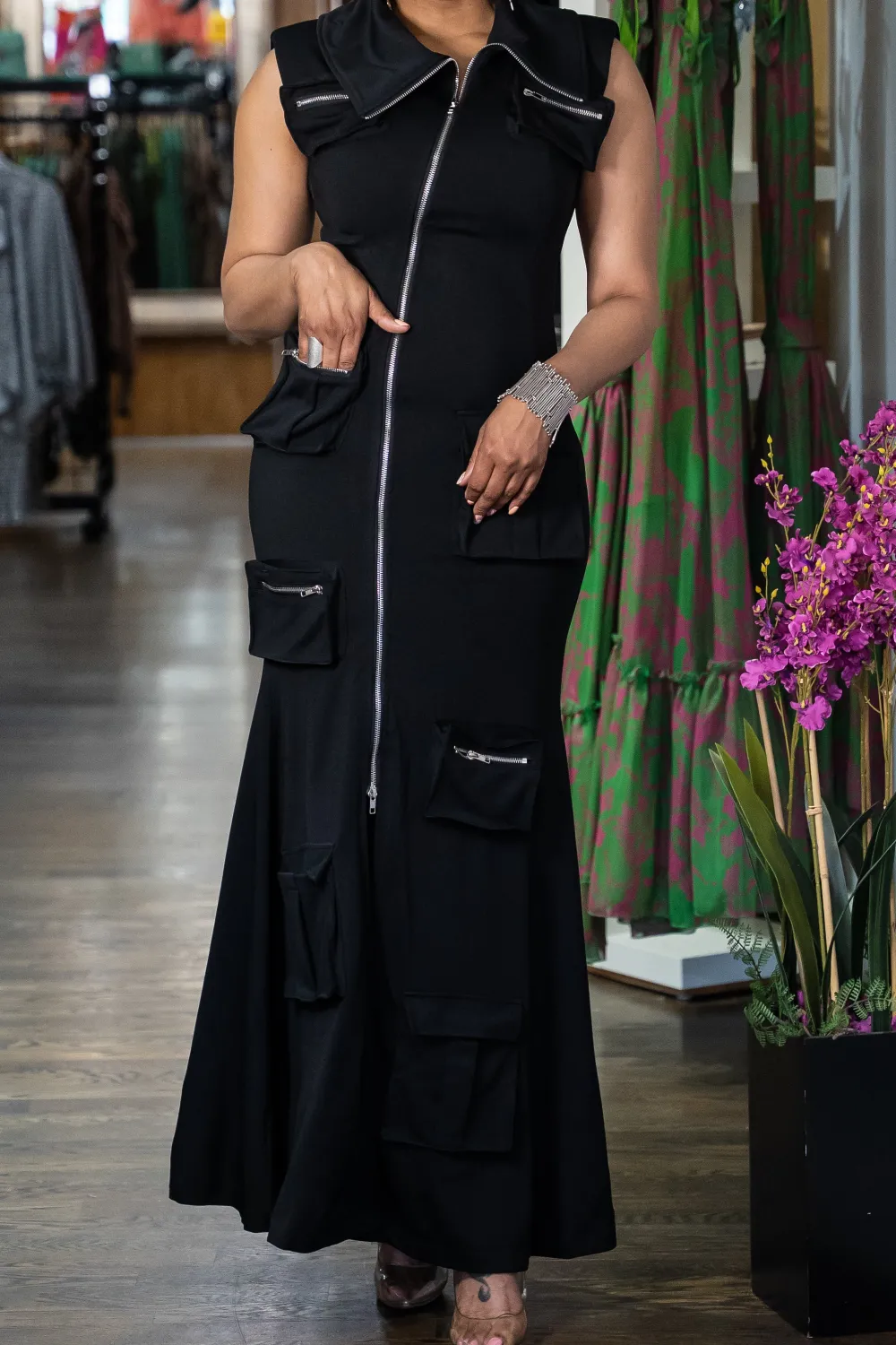 Zipper Pocket Dress - Plus Size Available