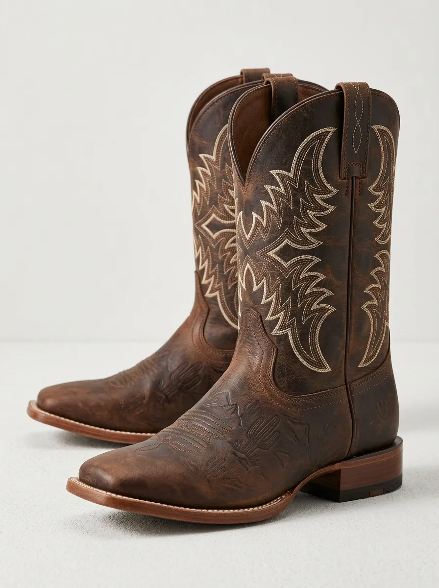 Men's Western Cowboy Cactus Embossed Printed Western Boots