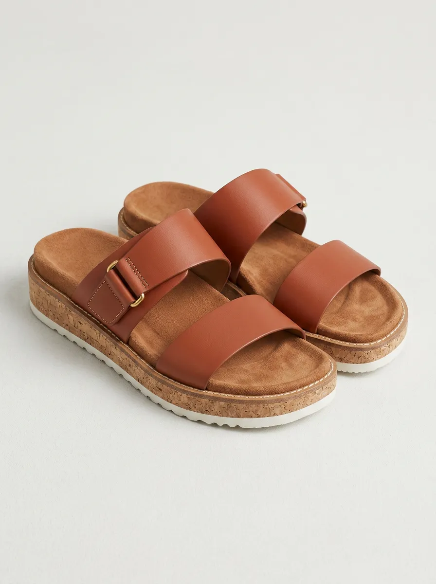 Everyday S Leather Cork Sole Buckle Sandals